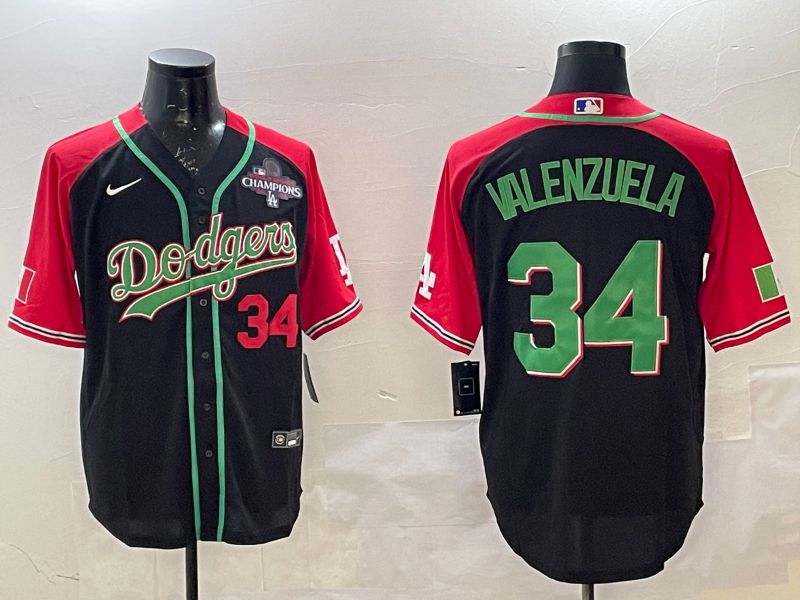 Men Los Angeles Dodgers 34 Valenzuela Black red Fashion 2025 Nike MLB Jersey style 2